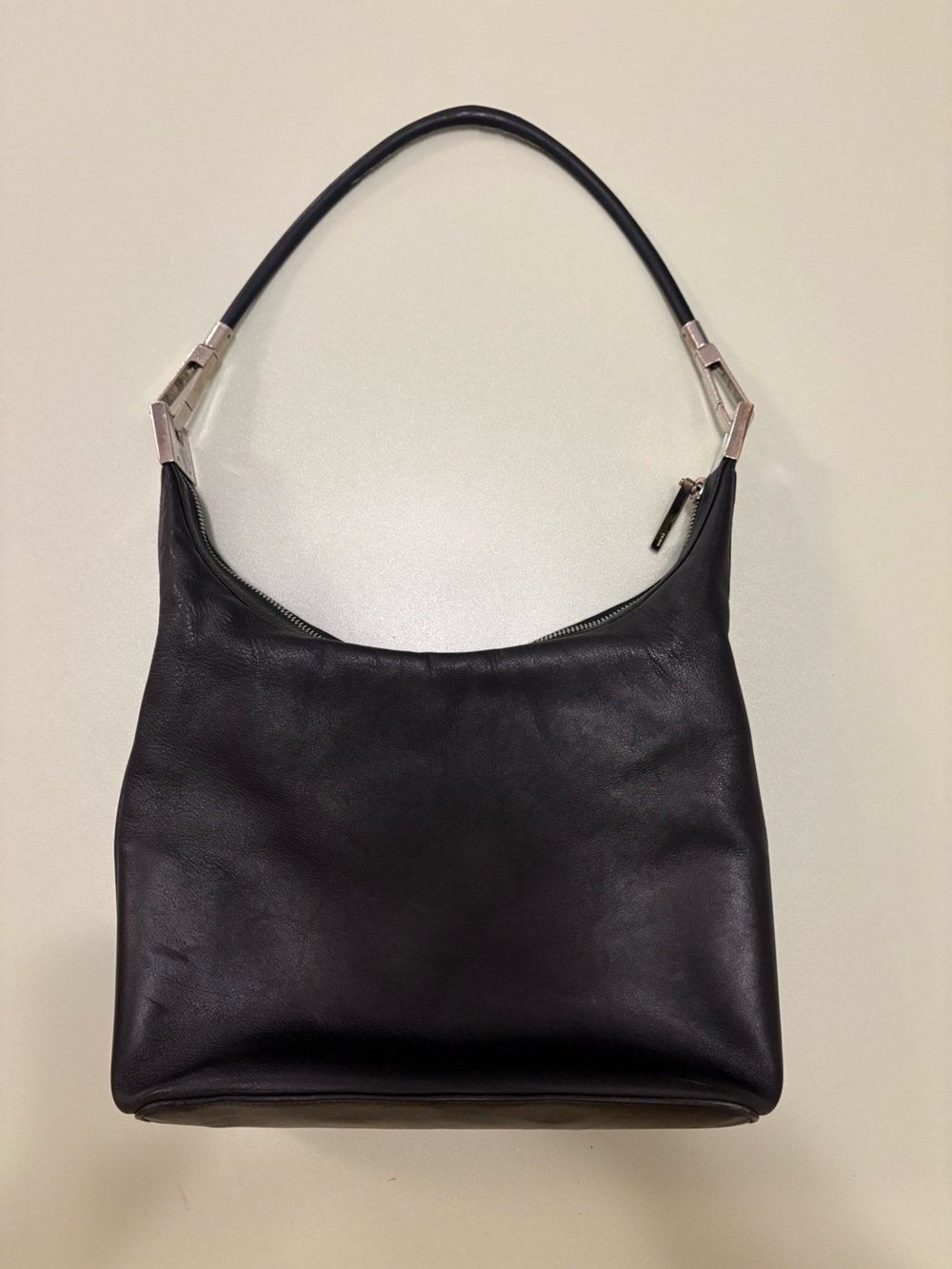 Gucci Black Leather Shoulder Bag with Silver Accents
